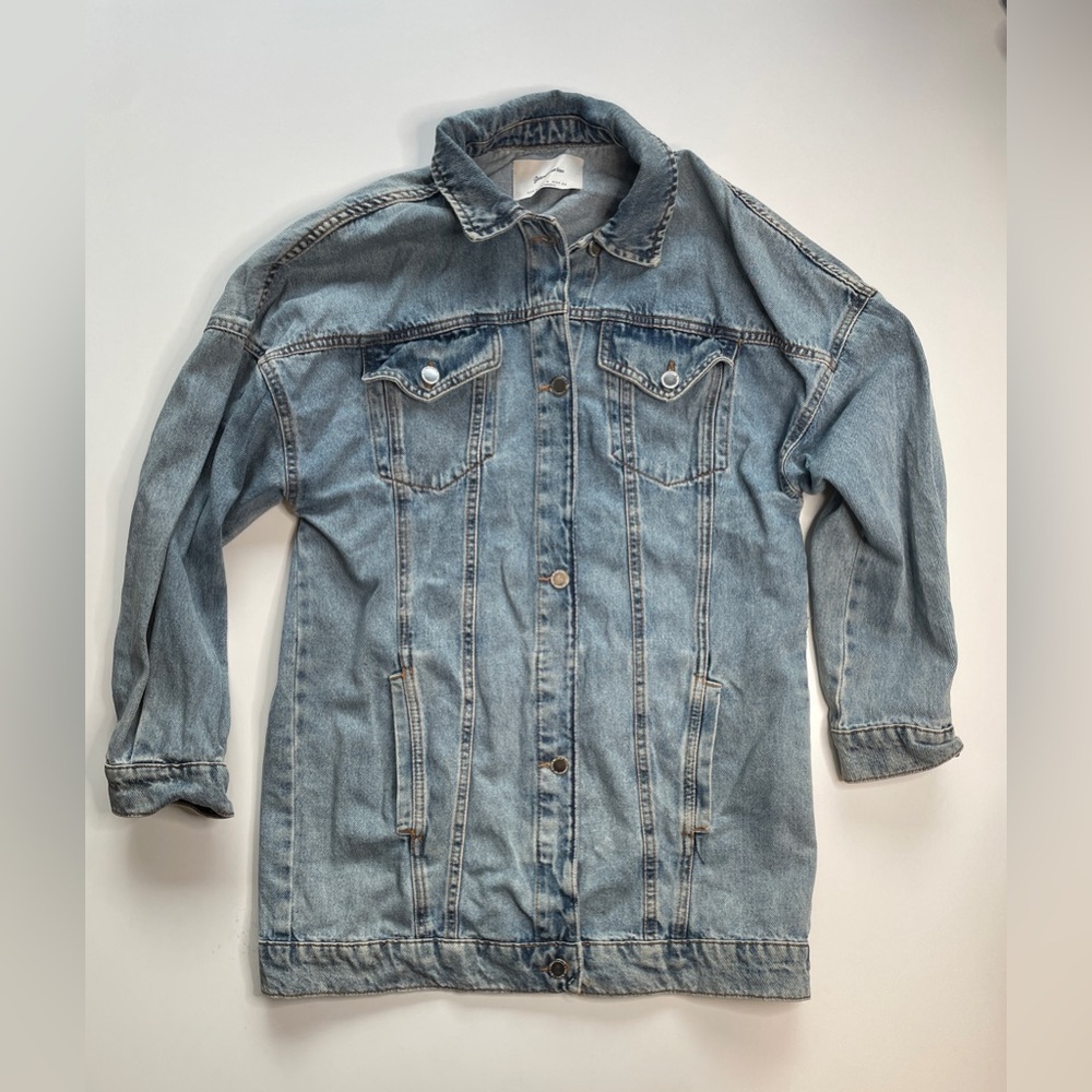 STRADIVARIUS Jean Jacket Women Small‎ Blue Denim Long Sleeve